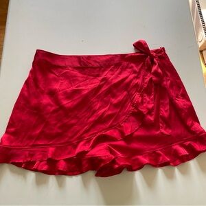 Sugar Thrillz Red satin frilly wrap skort